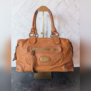 Bally Brown Leather Dome Satchel – Brass Hardware with Front Zip Pocket